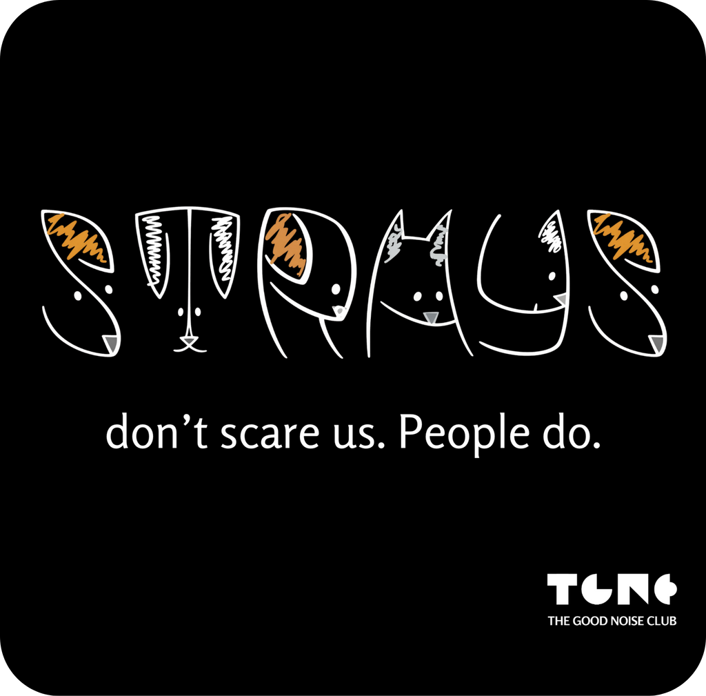 Black background with white text and cat illustrations, featuring the brand 'The Good Noise Club'.