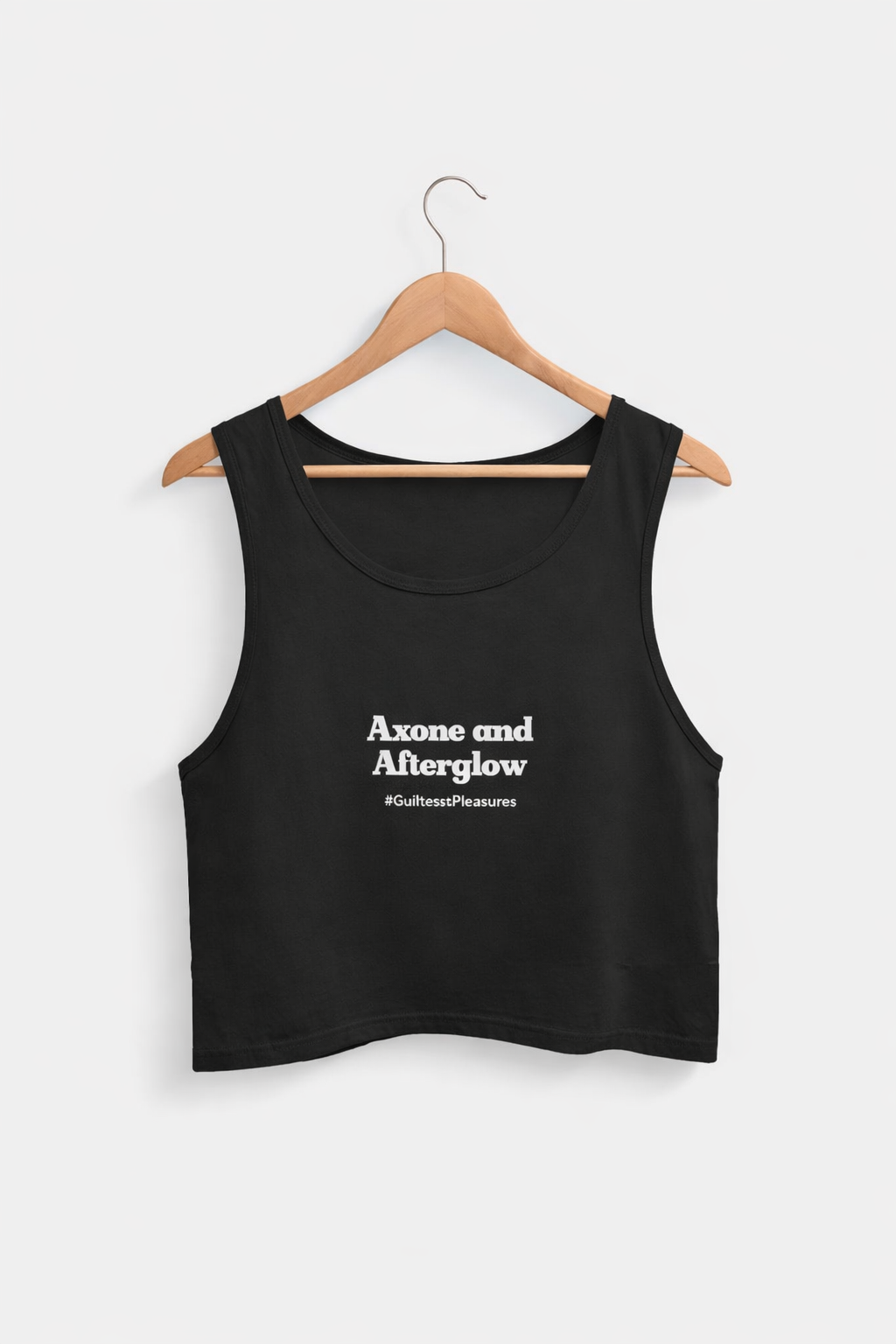 Black tank top with text on a white background