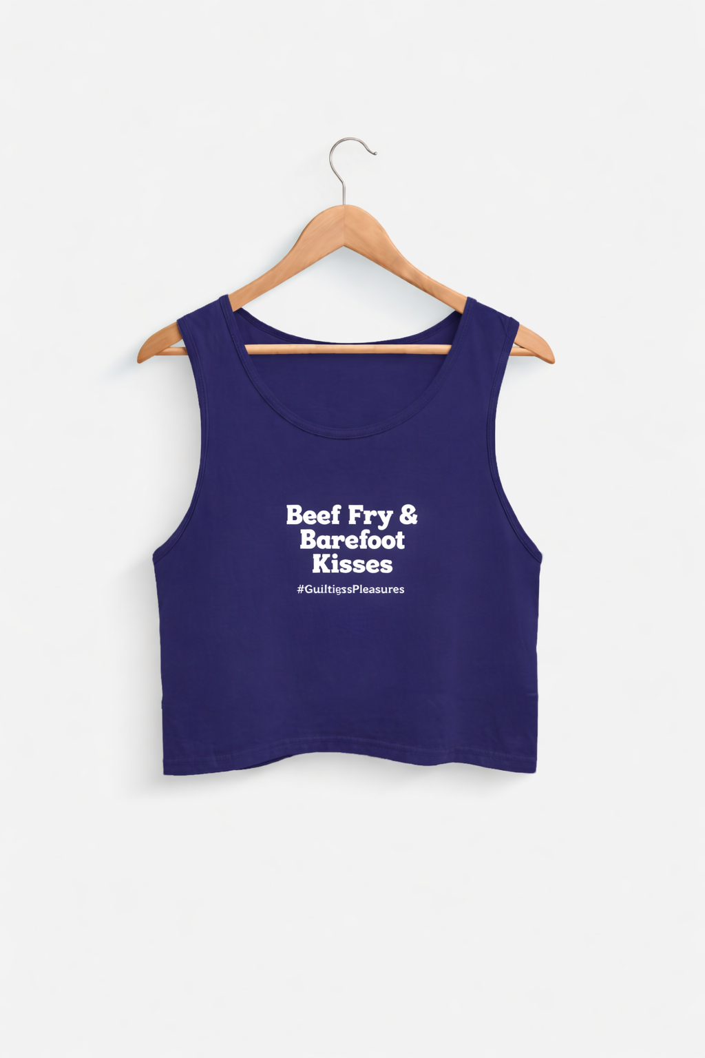 Purple tank top with text on a white background