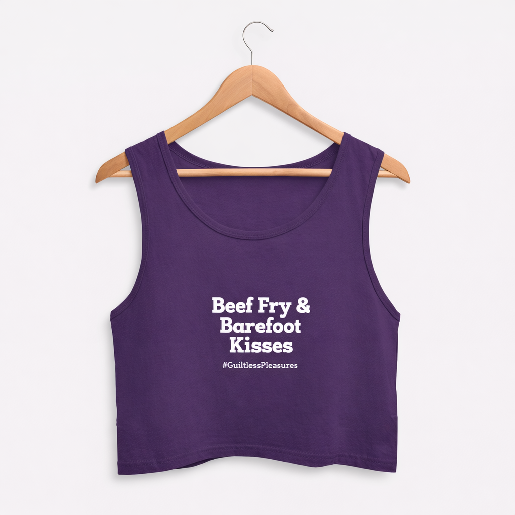 Purple tank top with text on a white background