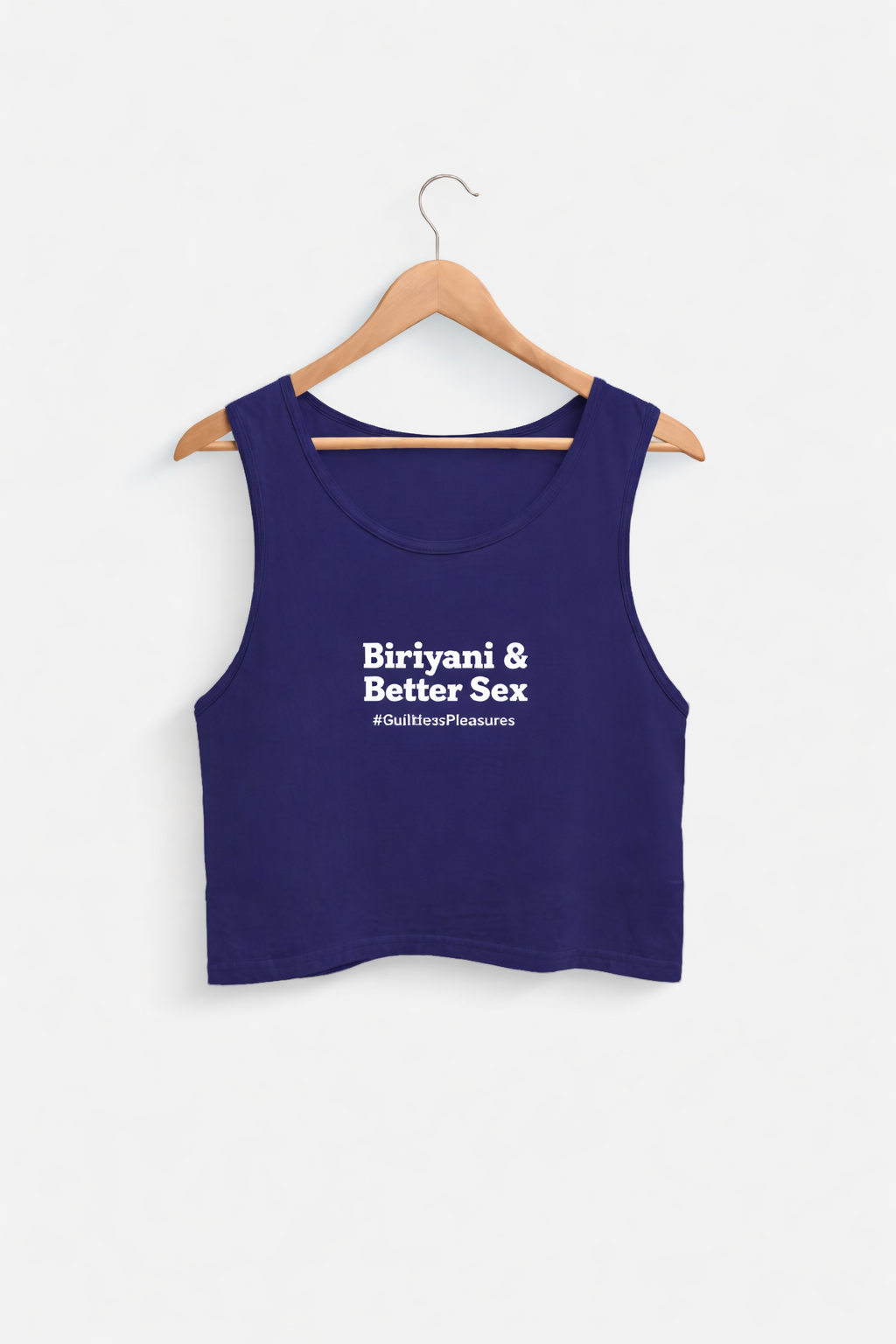 Purple tank top with text on a white background