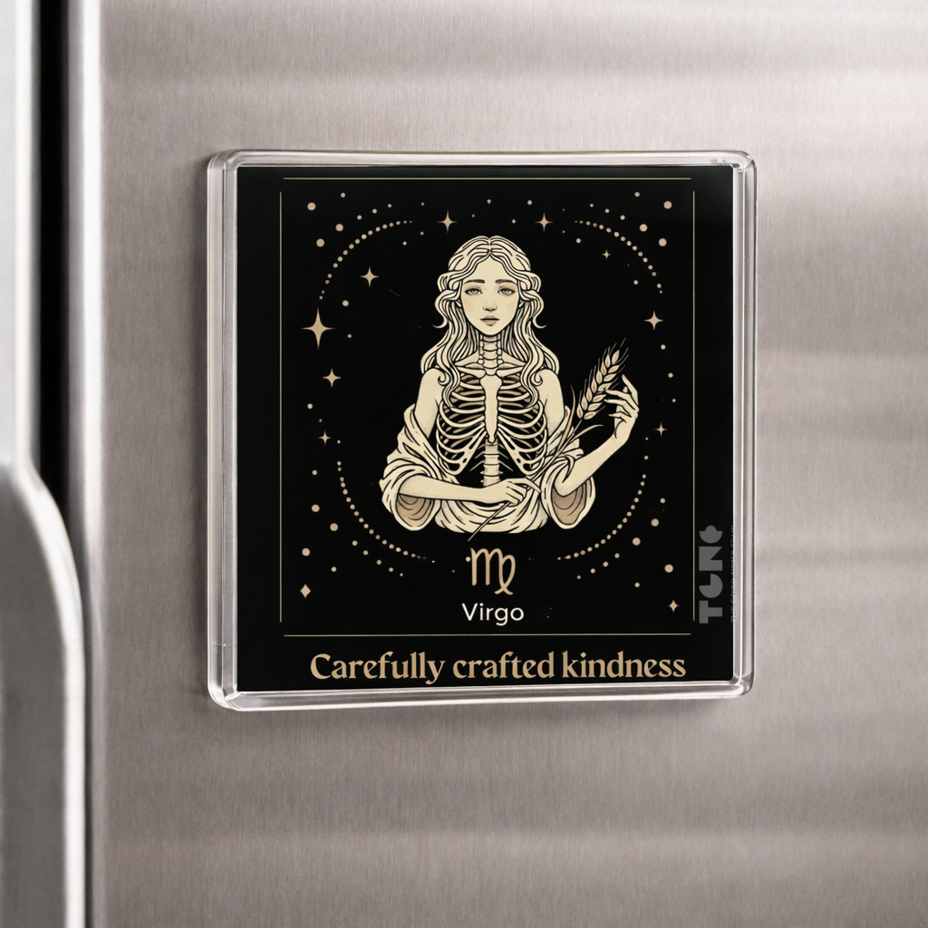 Fridge magnet with Virgo zodiac design on an acrylic surface